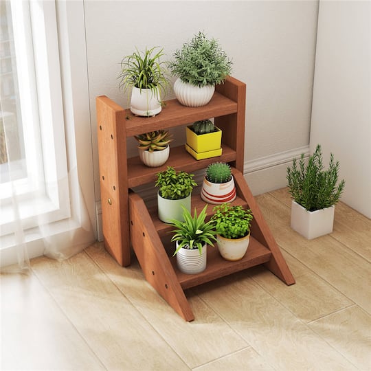 Costway 4-Tier Wooden Plant Stand for Multiple Succulents Patio